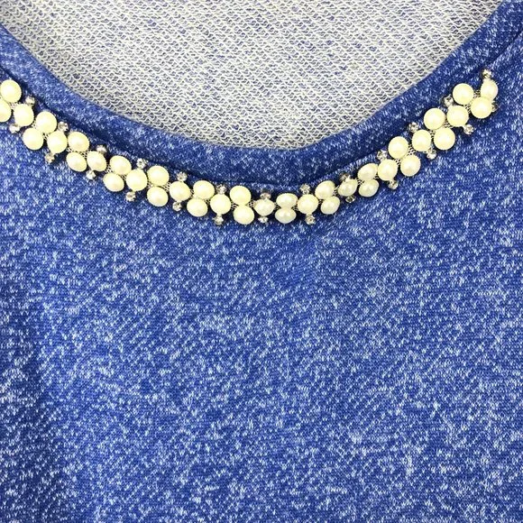 Womens Size Large Blue Bling Pullover Soft Sweatshirt 3/4 Roll Cuff Sleeve - Picture 3 of 6